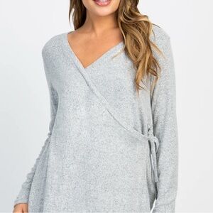PinkBlush Heather Grey Knit Wrap Tie Maternity/Nursing Top